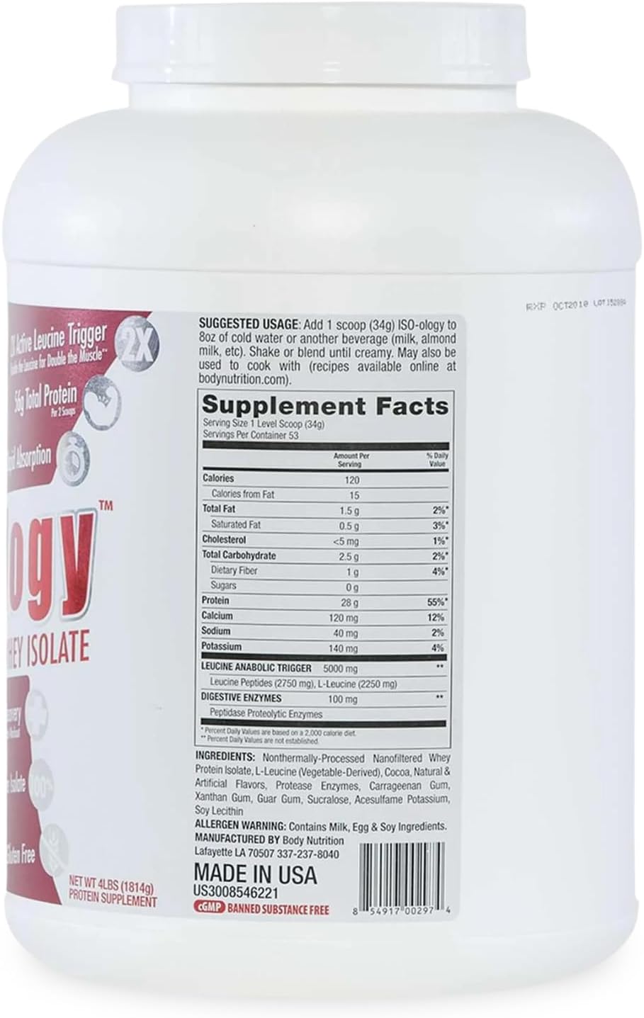 Leucine-Enhanced Grass Fed Whey Isolate Protein Powder for Post-Workout Recovery, Chocolate Flavor - 4lb