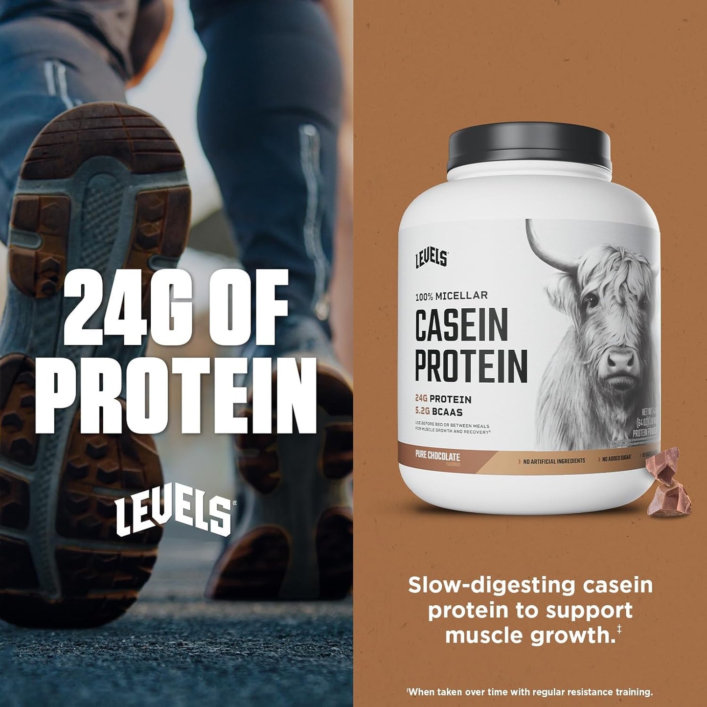 Levels 100% Micellar Casein Protein - Hormone Free Chocolate Flavor - 4LB Size