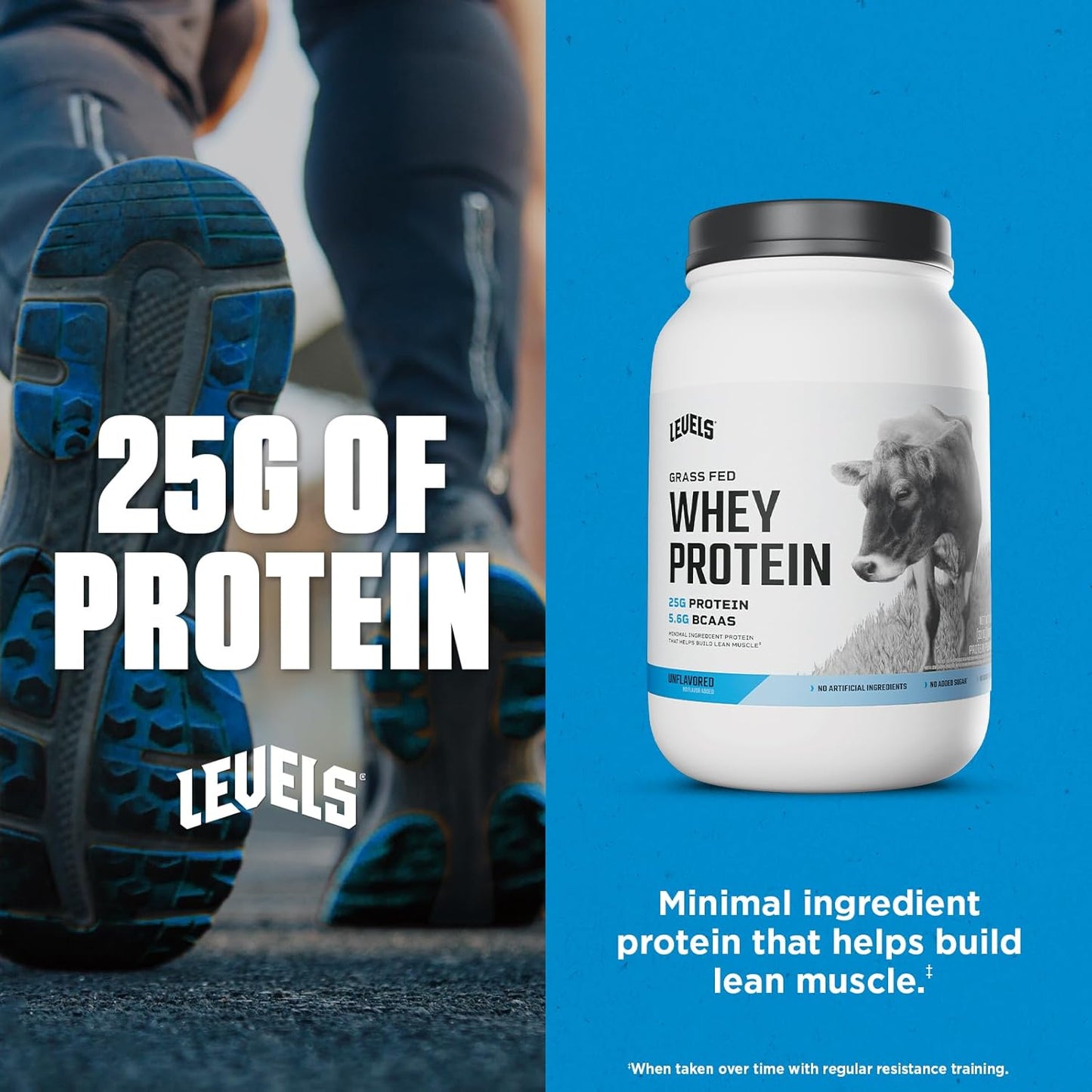 Levels Grass Fed Whey Protein Powder - 25G Protein, Unflavored, 2LB - No Artificial Additives
