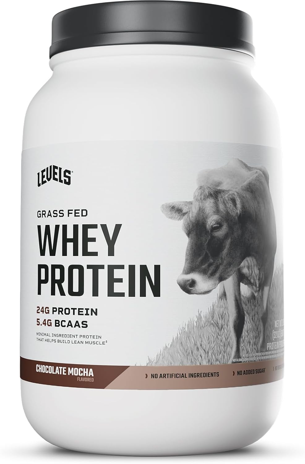 Levels Grass Fed Whey Protein Powder - Chocolate Mocha Flavor, 2LB, 24G Protein, No Artificial Ingredients