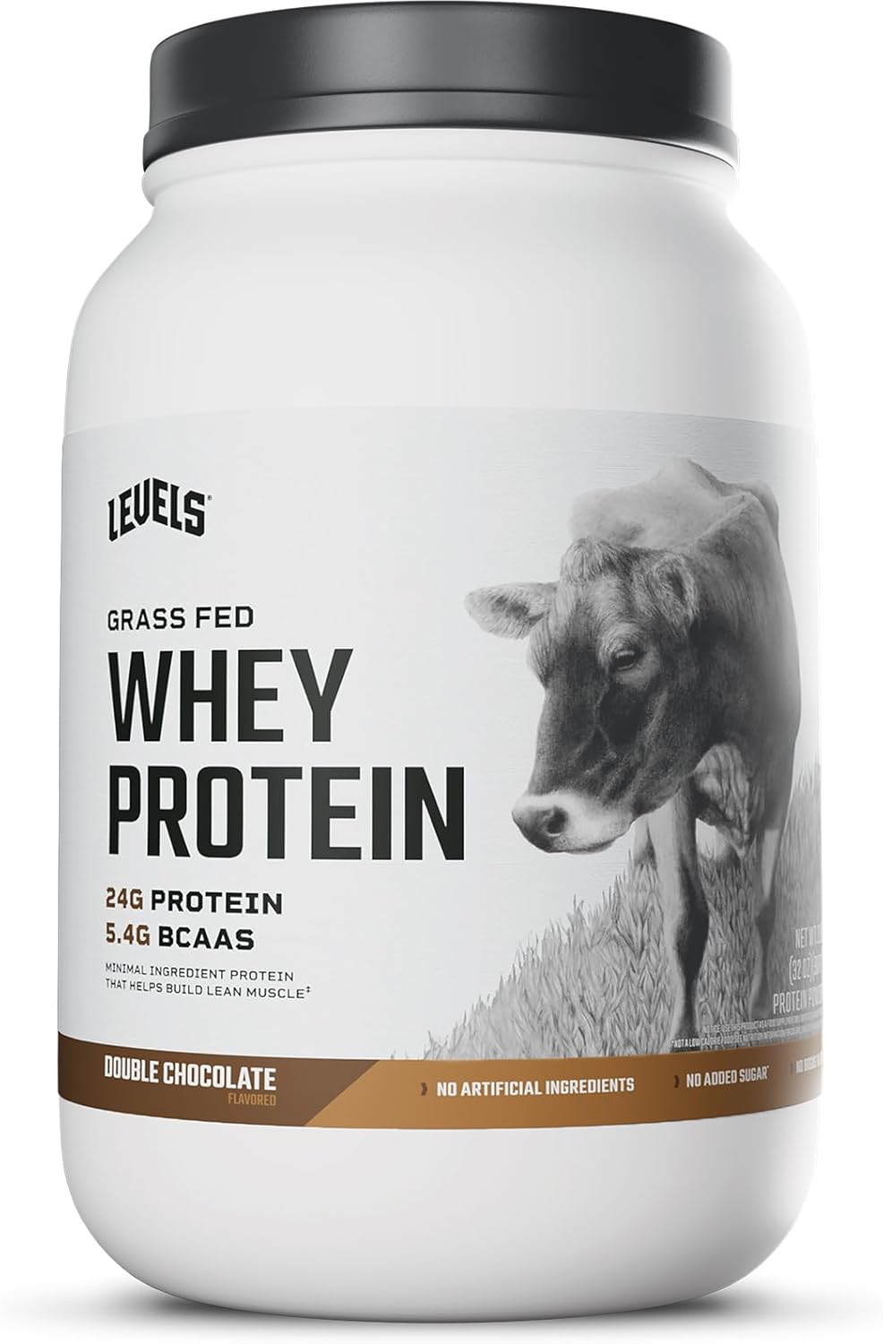 Levels Grass Fed Whey Protein Powder - Double Chocolate, 2LB - 24G Protein, No Artificial Ingredients