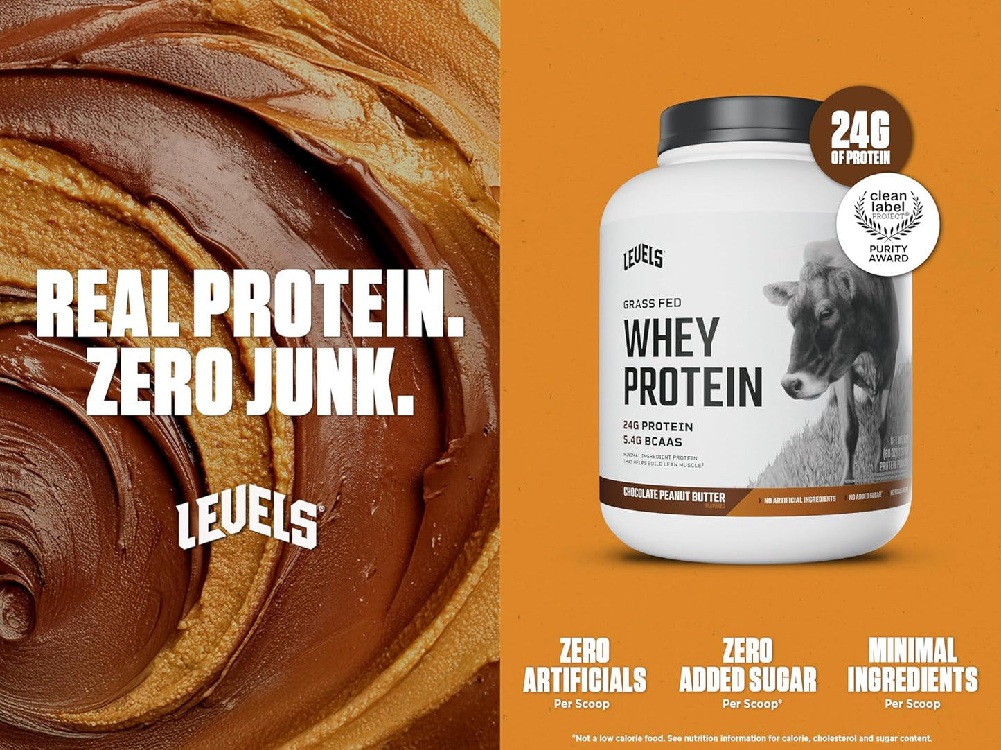 Levels Grass Fed Whey Protein Powder Chocolate Peanut Butter 5LB - 24G Protein, No Artificial Ingredients