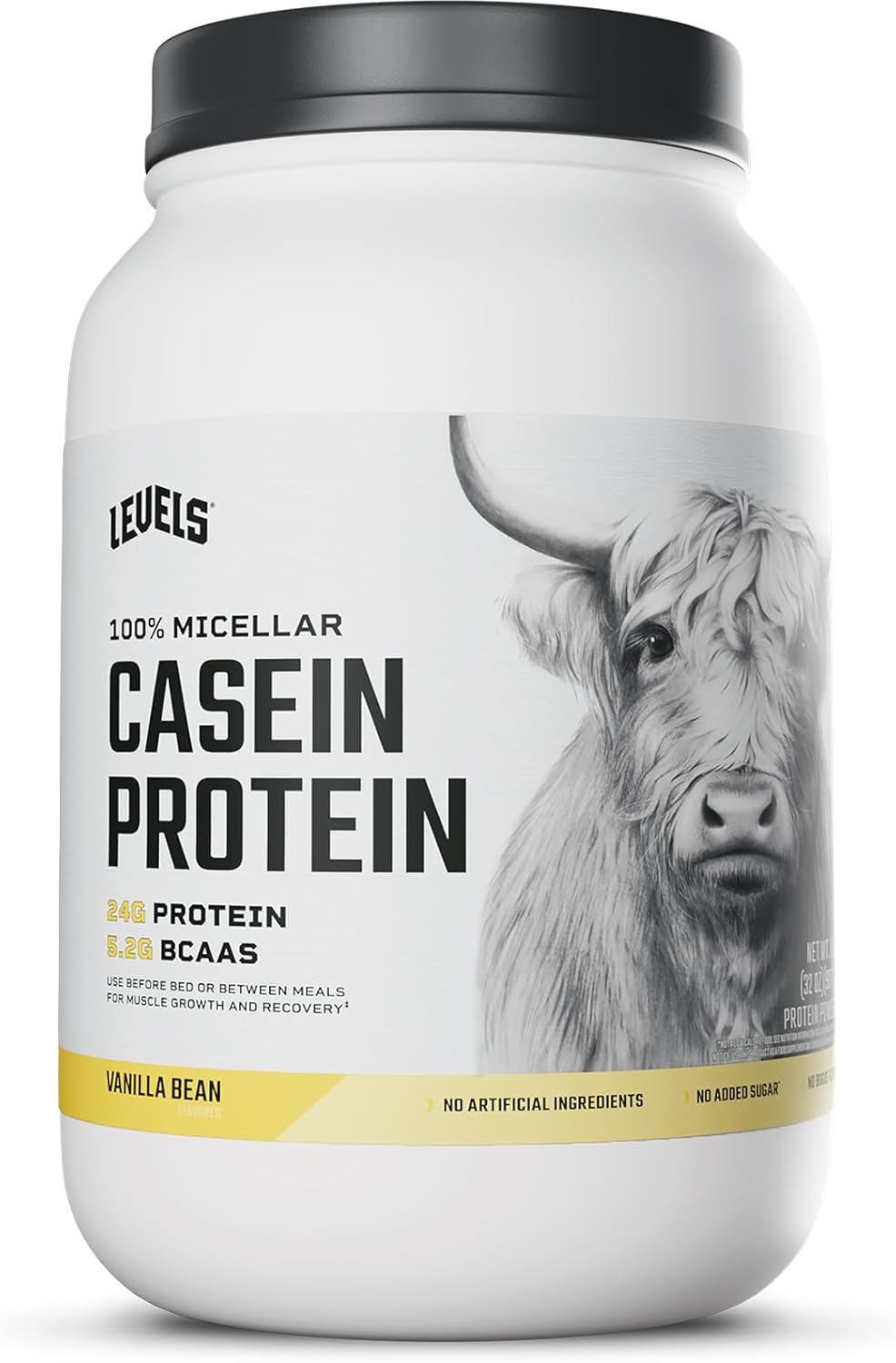 Levels Nutrition 100% Micellar Casein Protein Powder - Vanilla Bean Flavor, 2LB - Hormone Free Formula