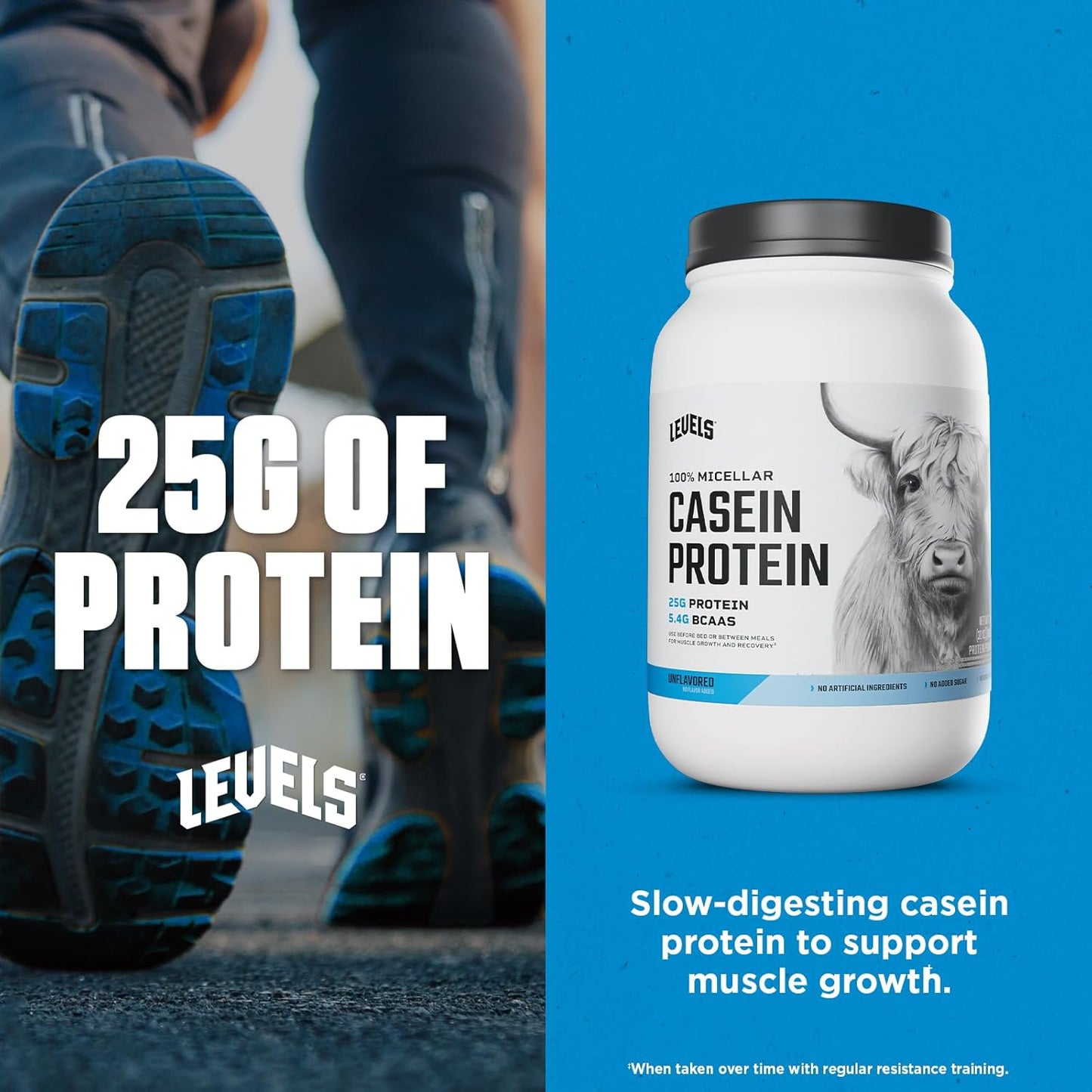 Levels Nutrition 100% Micellar Casein Protein Powder - Hormone Free & Unflavored - 2LB Size