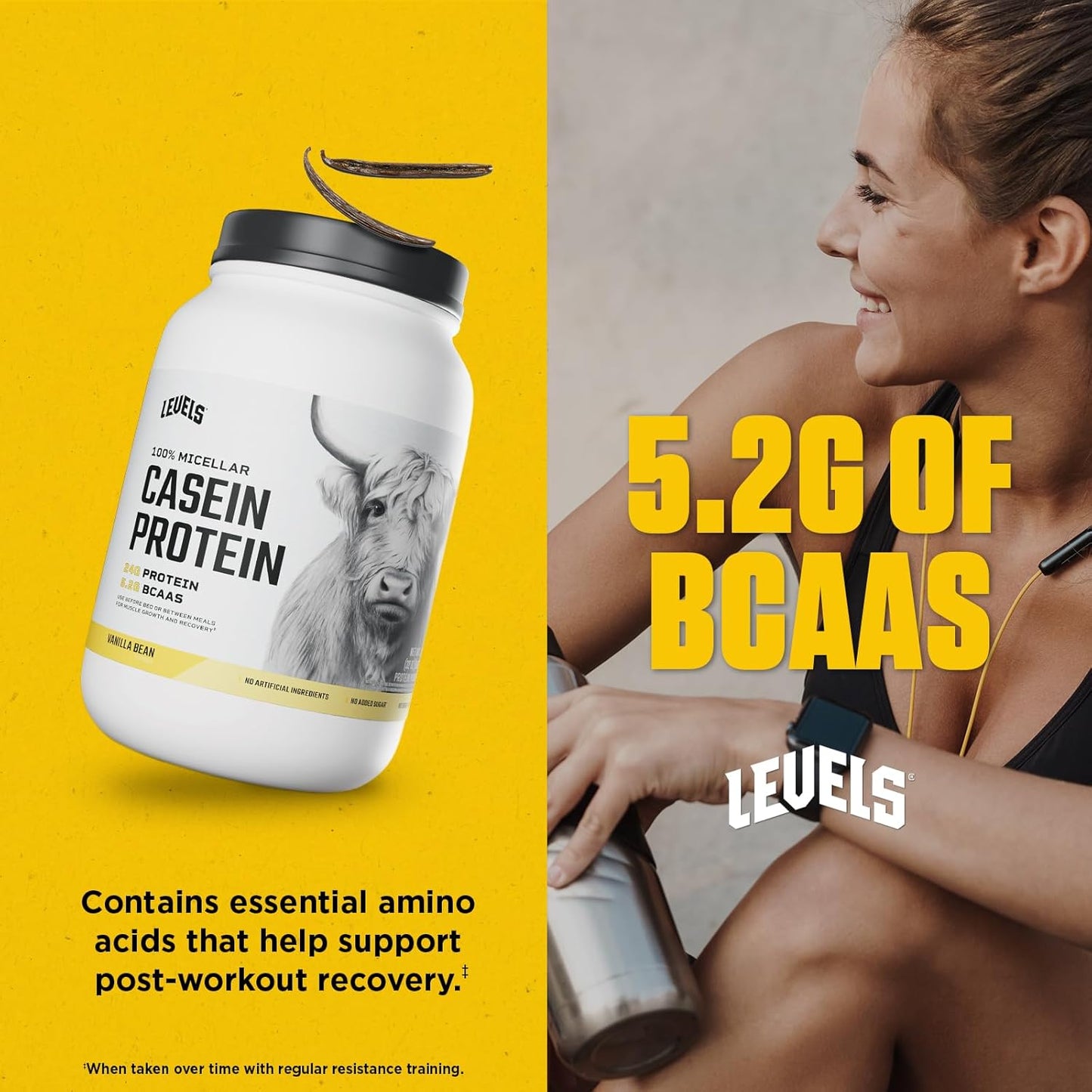 Levels Nutrition 100% Micellar Casein Protein Powder - Vanilla Bean Flavor, 2LB - Hormone Free Formula