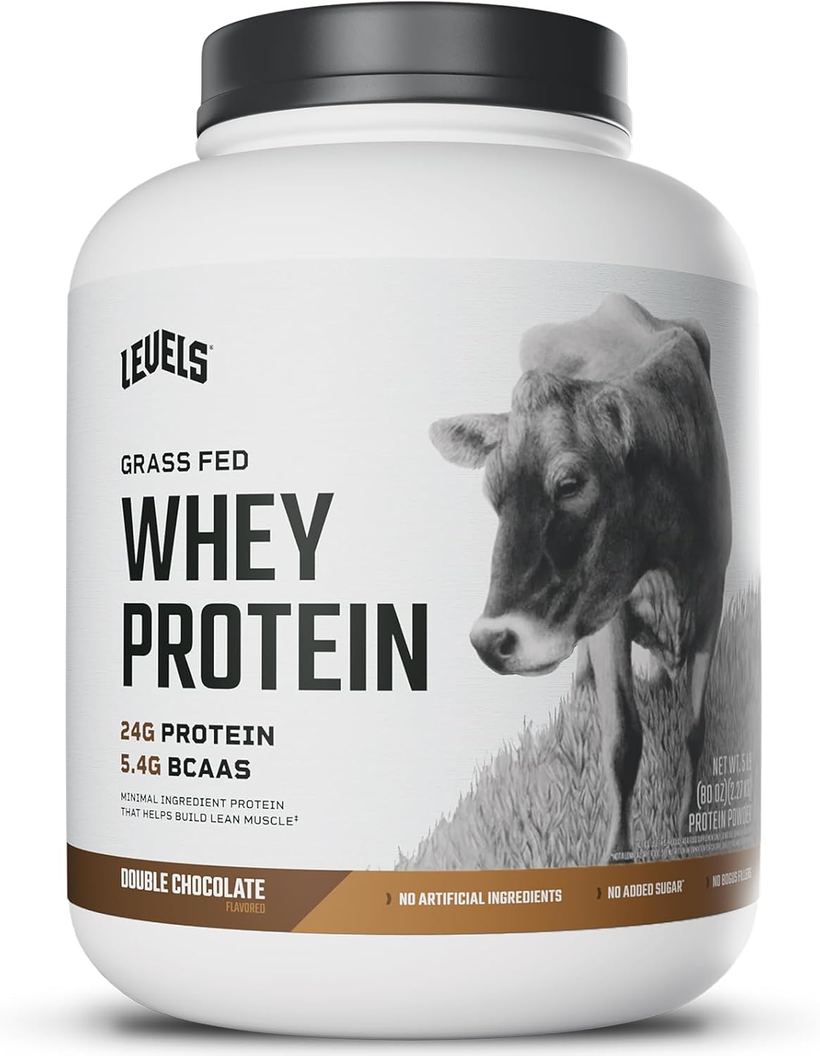 Levels Nutrition Grass Fed Whey Protein Powder - 24G Protein, Double Chocolate Flavor - 5LB, No Artificial Ingredients