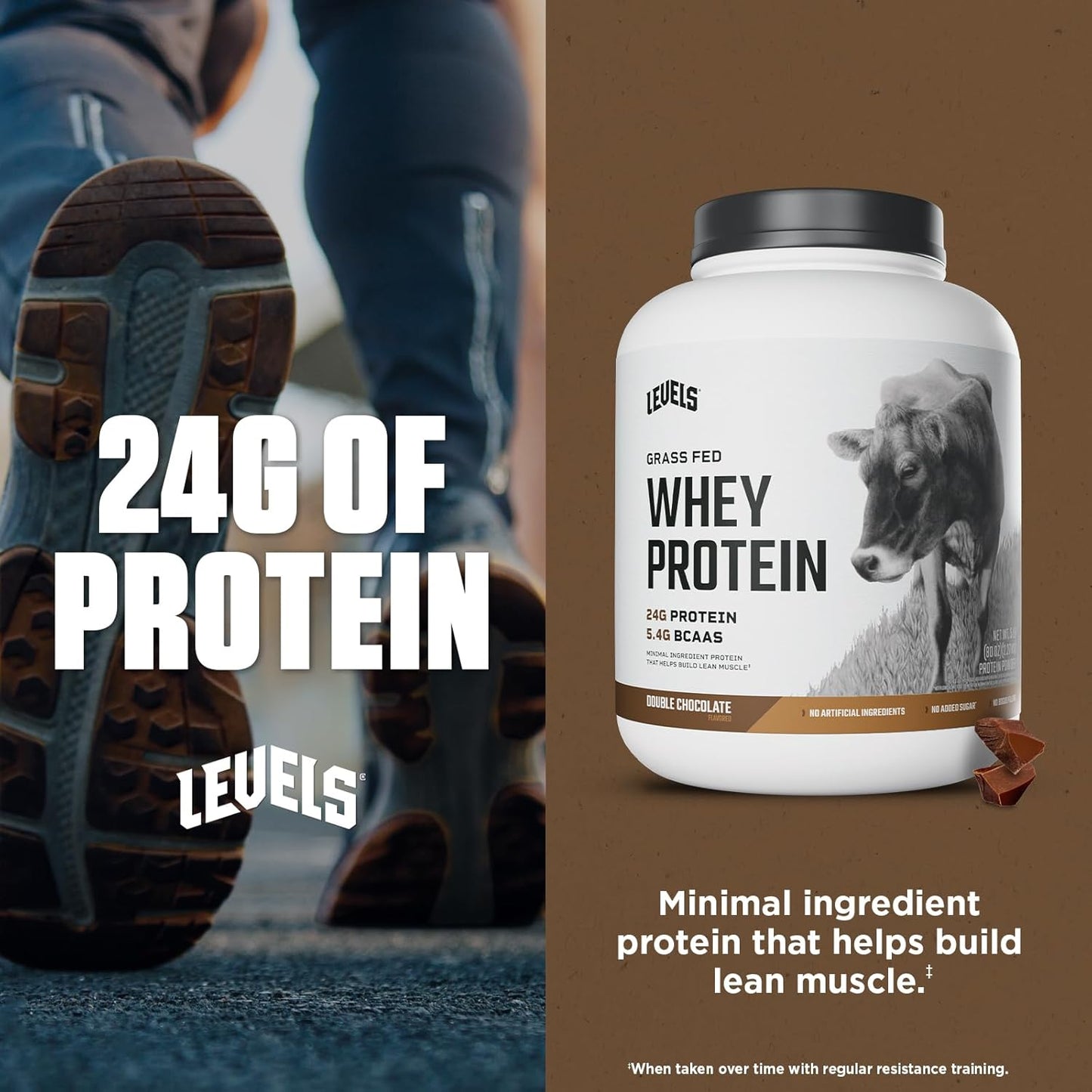 Levels Nutrition Grass Fed Whey Protein Powder - 24G Protein, Double Chocolate Flavor - 5LB, No Artificial Ingredients