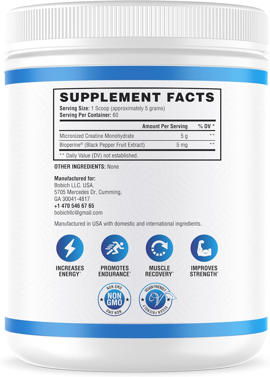 Liarminoo NutraScience Creatine Monohydrate Powder: Supports Lean Muscle Growth & Recovery, 60 Servings, 5000mg Per Serving, Unflavored - GMP Certified & Vegan Friendly