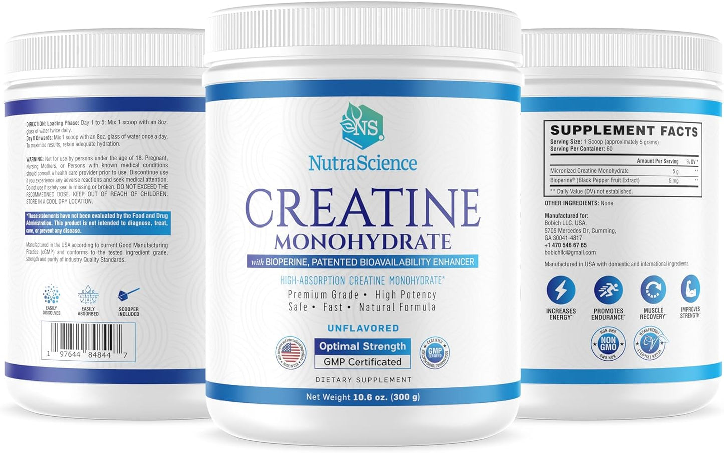 Liarminoo NutraScience Creatine Monohydrate Powder: Supports Lean Muscle Growth & Recovery, 60 Servings, 5000mg Per Serving, Unflavored - GMP Certified & Vegan Friendly