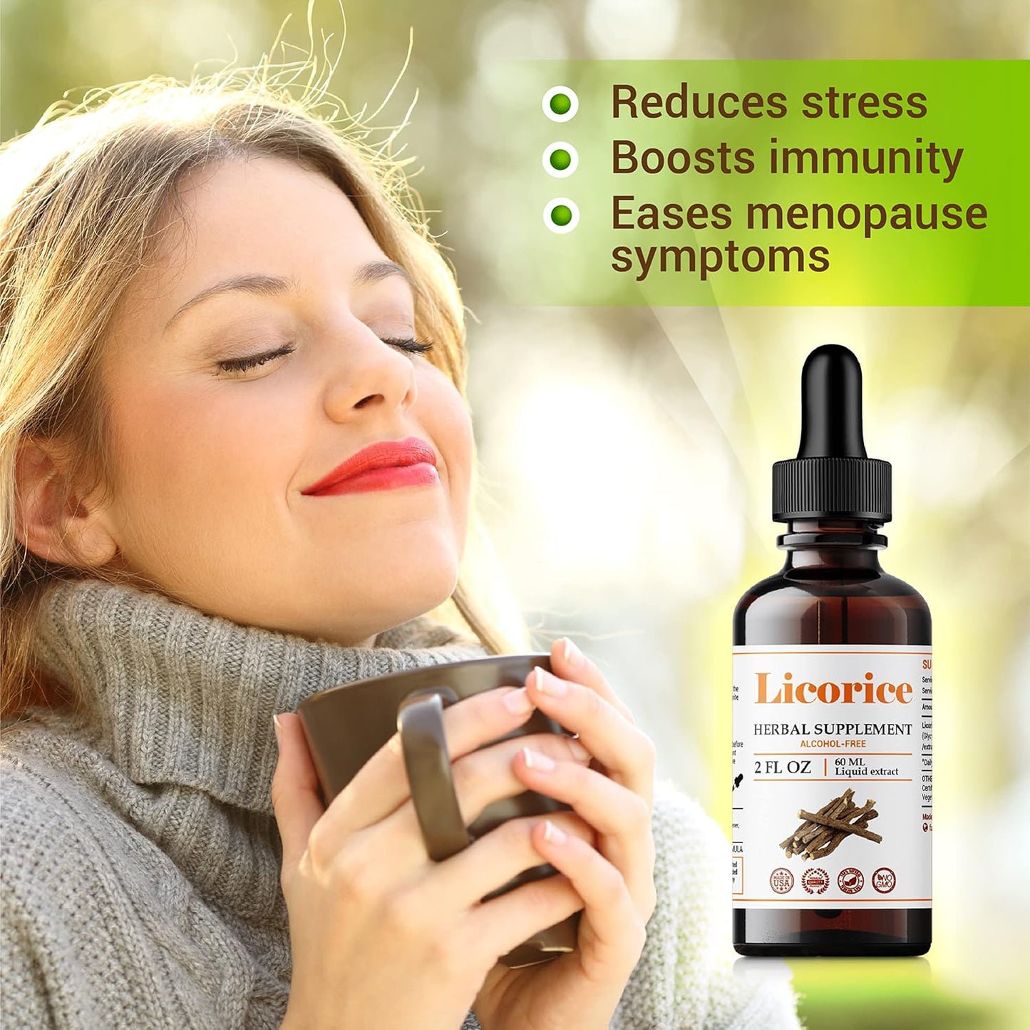 Licorice Root Extract Supplement - Herbal Immune Support for Digestion, Respiratory Health, and Fatigue - Non-GMO Formula - 2 Fl Oz Bottle