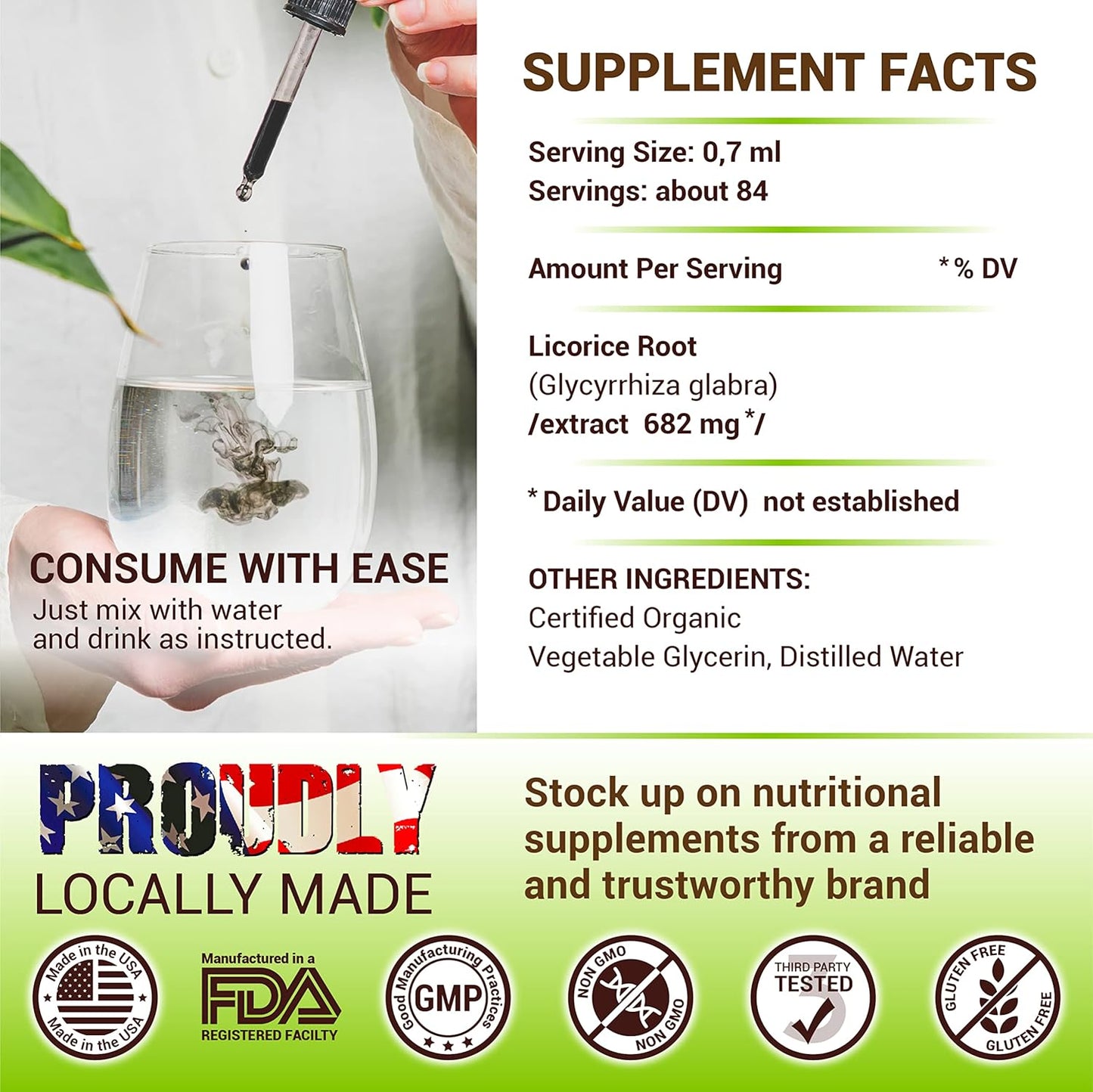 Licorice Root Extract Supplement - Herbal Immune Support for Digestion, Respiratory Health, and Fatigue - Non-GMO Formula - 2 Fl Oz Bottle