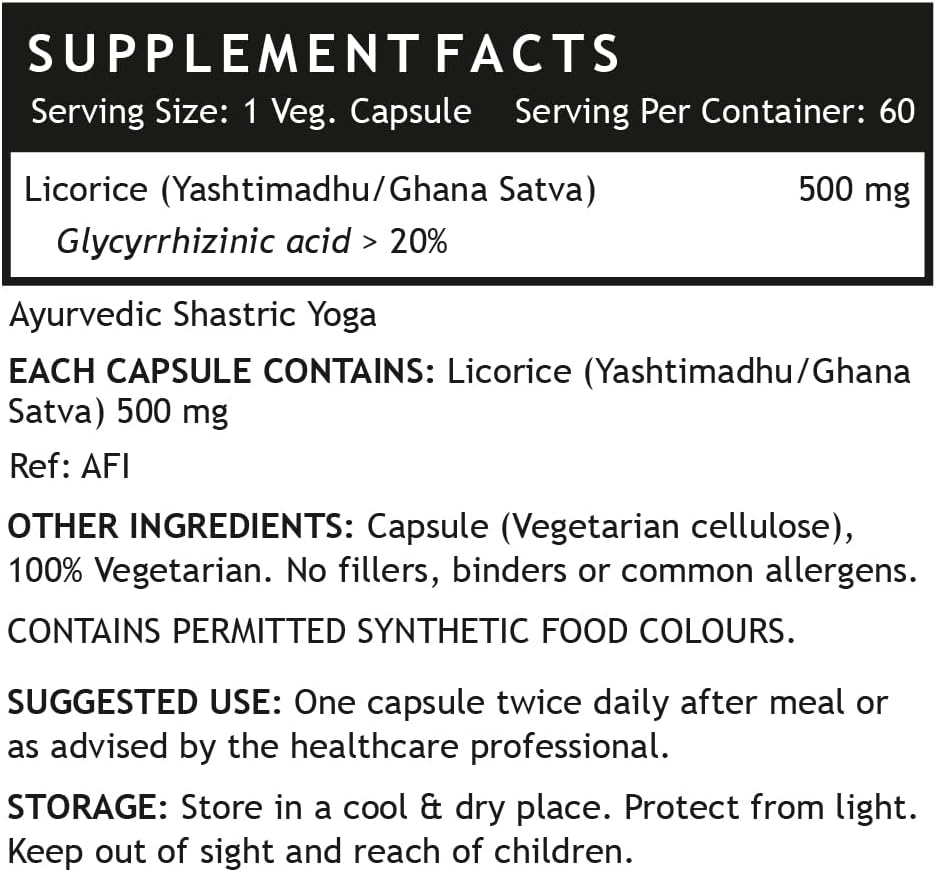 Licorice Root Extract Supplement 500mg - 60 Vegetarian Capsules for Digestive Health