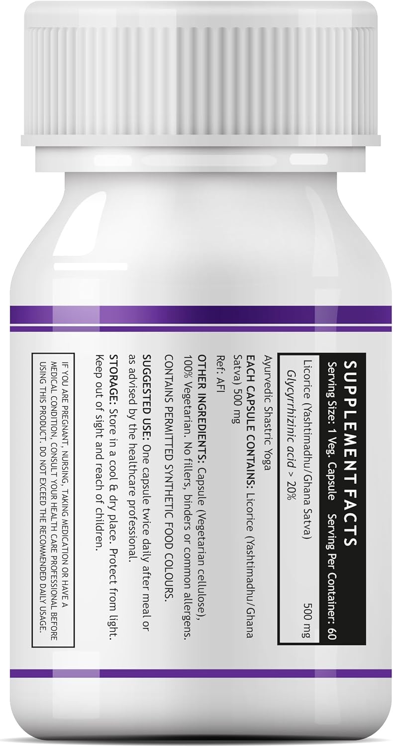 Licorice Root Extract Supplement 500mg - 60 Vegetarian Capsules for Digestive Health