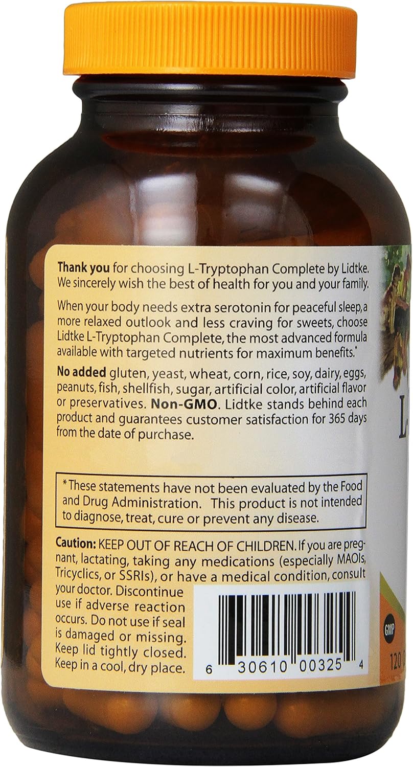 Lidtke Technologies L-Tryptophan Complete Capsules - 120 Count - Natural Sleep Aid and Mood Support Supplement