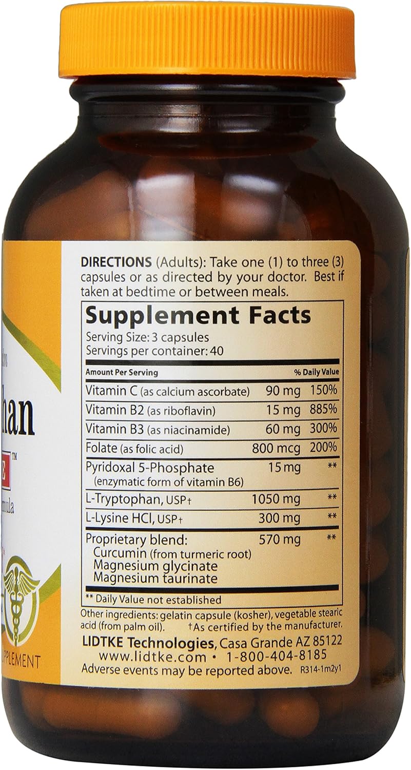 Lidtke Technologies L-Tryptophan Complete Capsules - 120 Count - Natural Sleep Aid and Mood Support Supplement