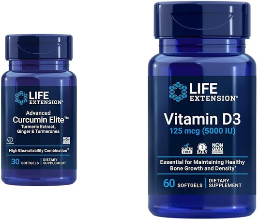 Life Extension Curcumin Elite Turmeric Ginger Extract Softgels with Vitamin D3 - Supports Inflammatory Response, Immune Health, Bone Strength, and Brain Function - Available in 30 and 60 Count Sizes