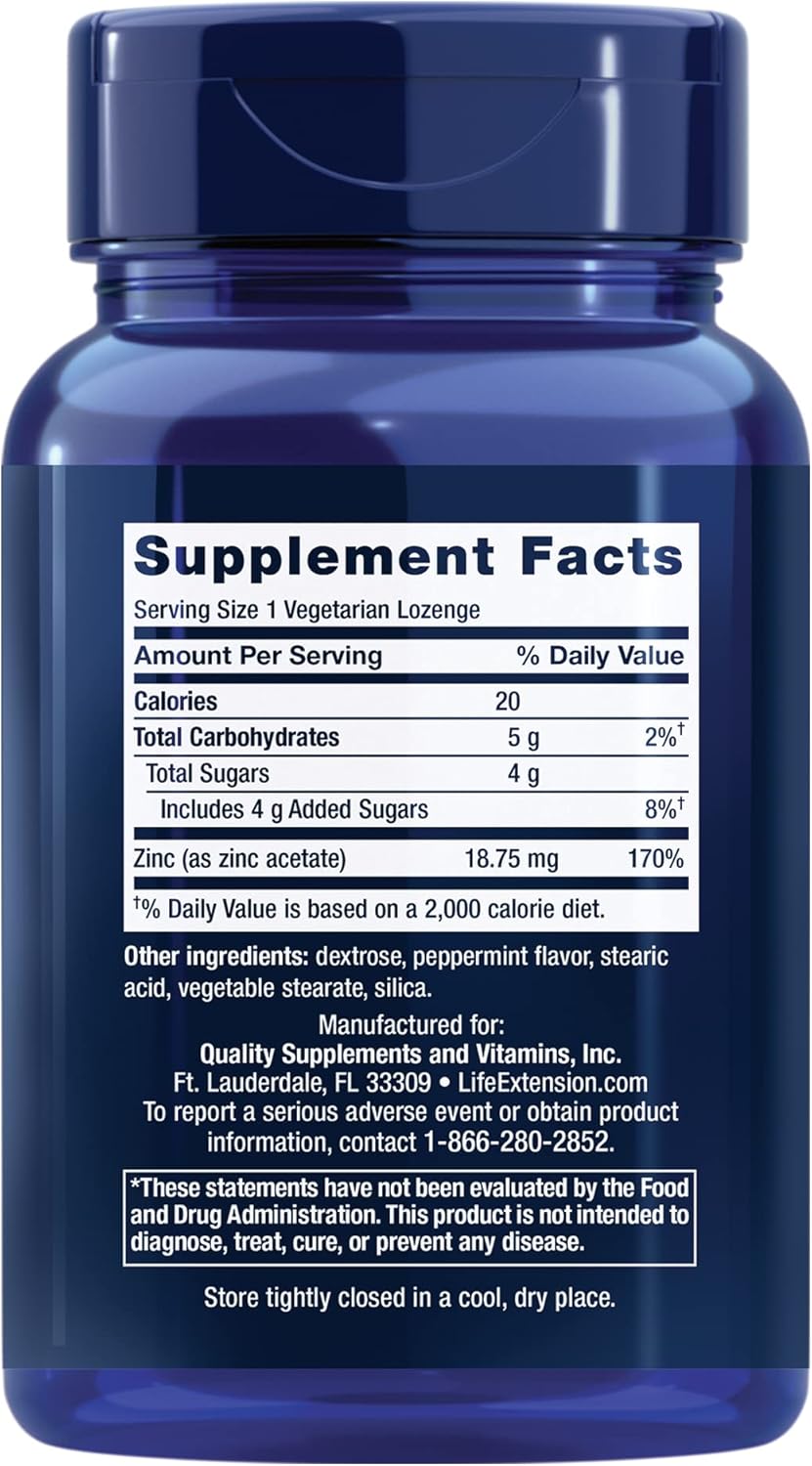 Life Extension Enhanced Zinc Lozenges - Optimal Immune Support, Strong Response - 30 Ionic Zinc Lozenges, Non-GMO & Vegetarian