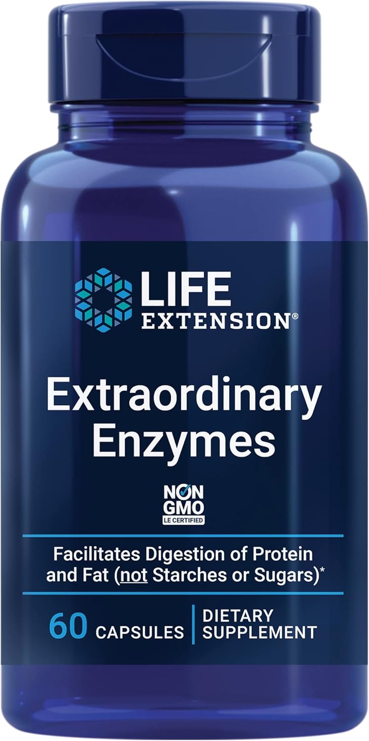 Life Extension Extraordinary Enzymes - Digestive Health Support for Optimal Nutrient Absorption - Non-GMO Digestive Enzymes - 60 Capsules