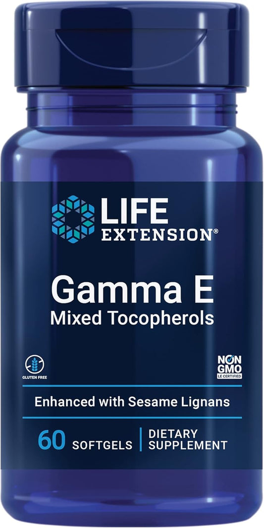 Life Extension Gamma E Mixed Tocopherols Softgels with Sesame Lignans for Healthy Aging, Non-GMO, Gluten-Free - 60 Count