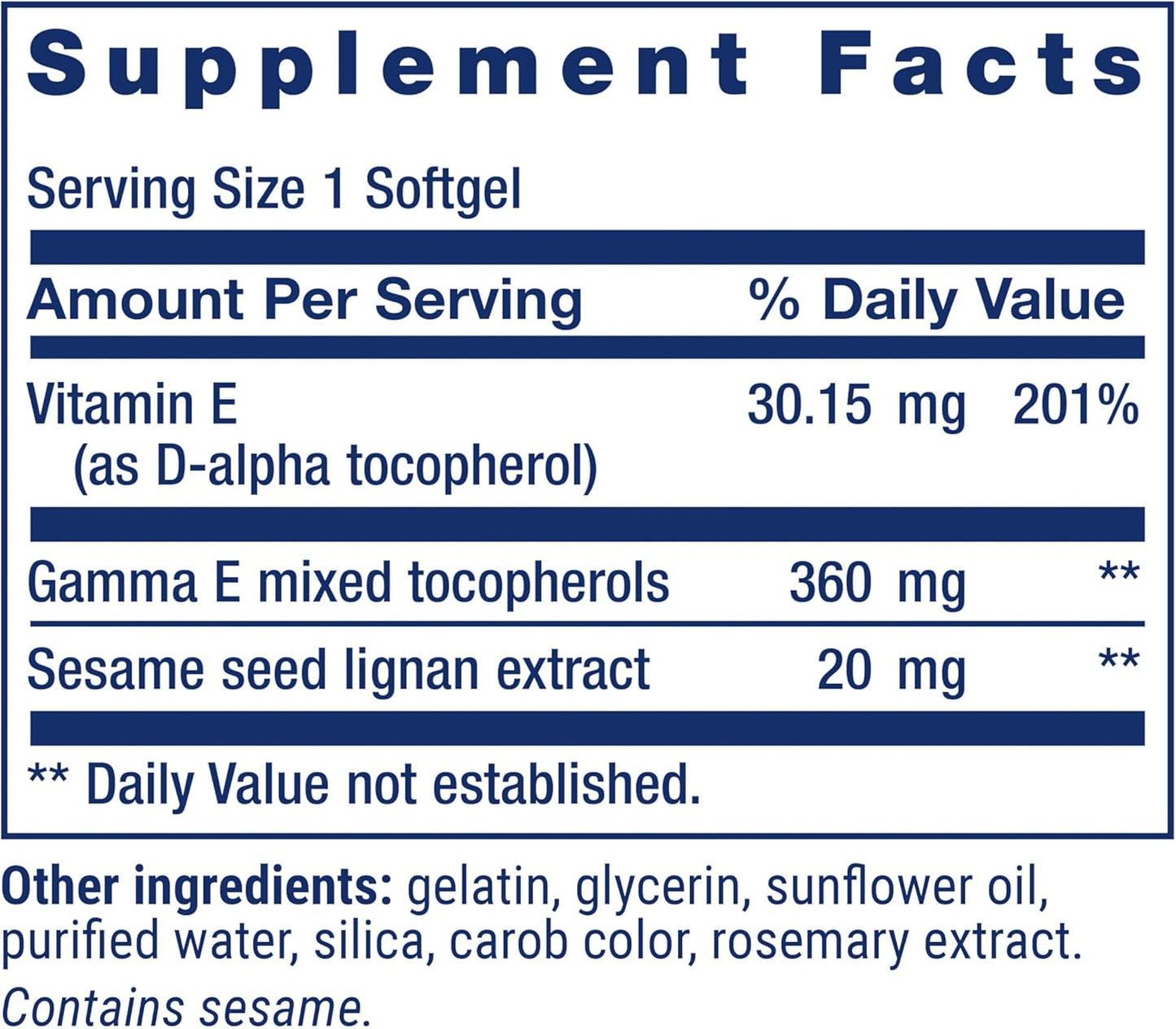 Life Extension Gamma E Mixed Tocopherols Softgels with Sesame Lignans for Healthy Aging, Non-GMO, Gluten-Free - 60 Count