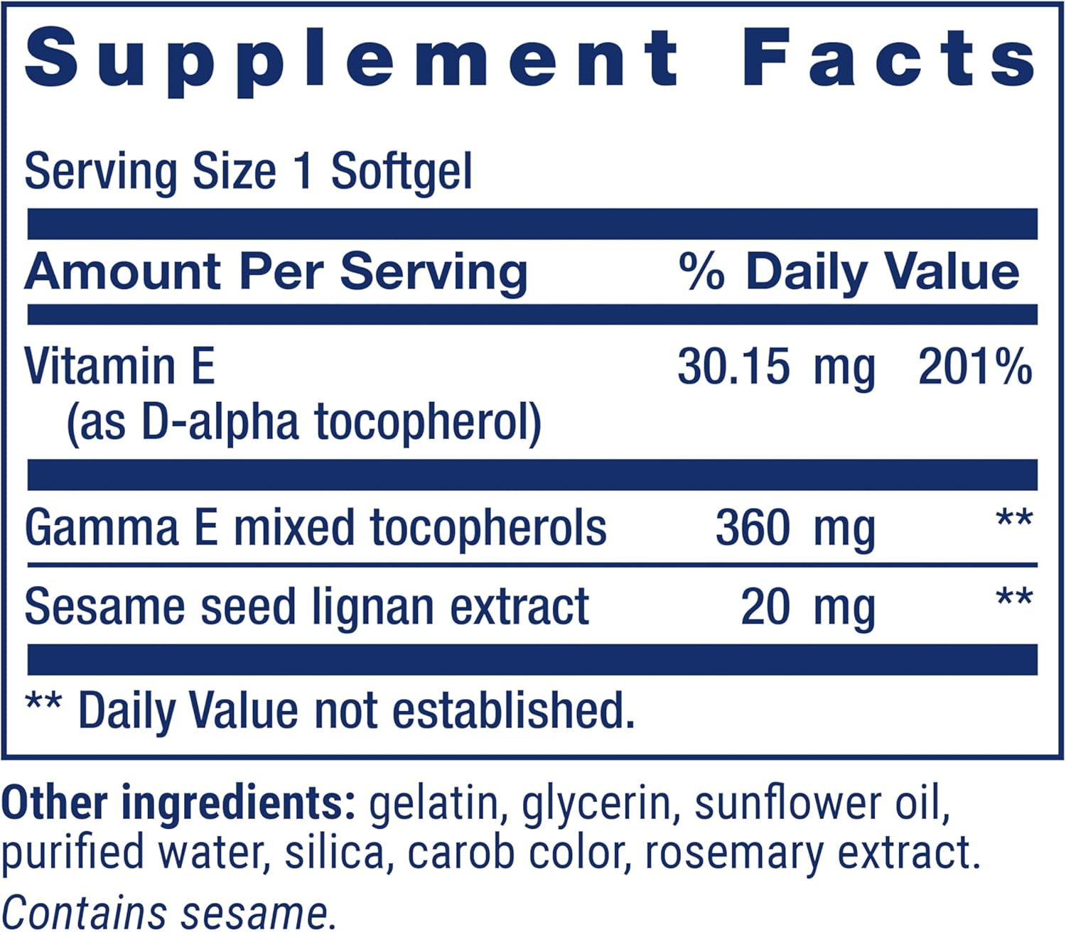 Life Extension Gamma E Mixed Tocopherols Softgels with Sesame Lignans for Healthy Aging, Non-GMO, Gluten-Free - 60 Count