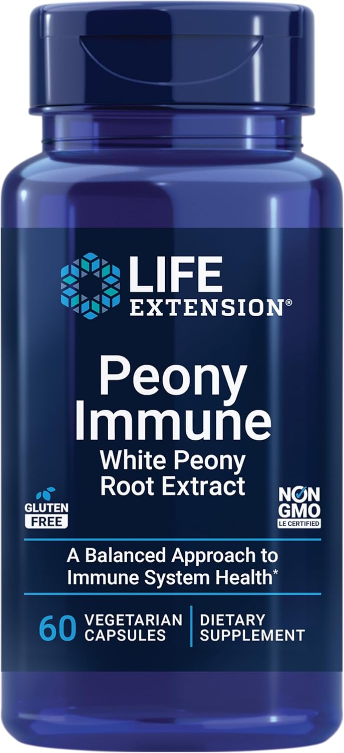 Life Extension Peony Immune Capsules - White Peony Root for Immune System Support - Gluten-Free, Non-GMO, Vegetarian - 60 Count