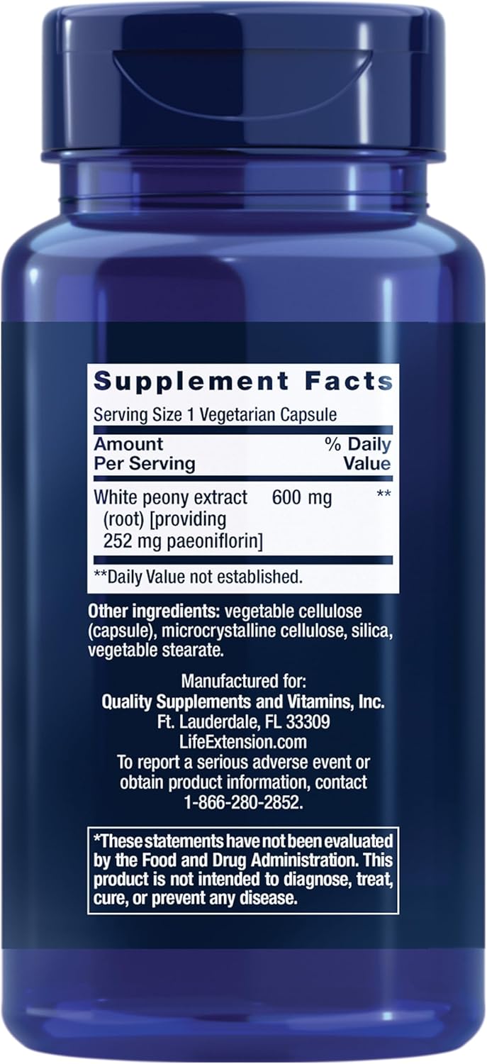 Life Extension Peony Immune Capsules - White Peony Root for Immune System Support - Gluten-Free, Non-GMO, Vegetarian - 60 Count
