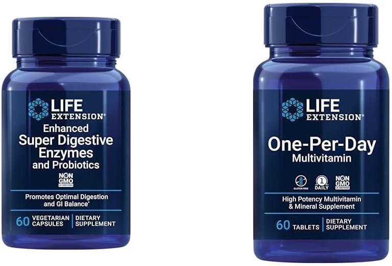 Life Extension Super Digestive Enzymes, Probiotics, & Multivitamin Combo - 60 Capsules & Tablets