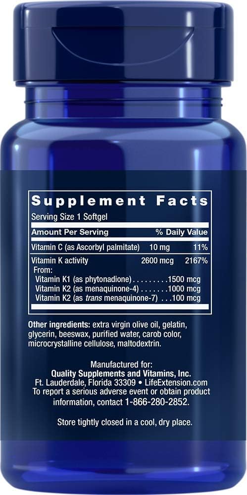 Life Extension Super K Softgels - 90 Count (Pack of 3) - Vitamin K Supplement for Health and Wellness