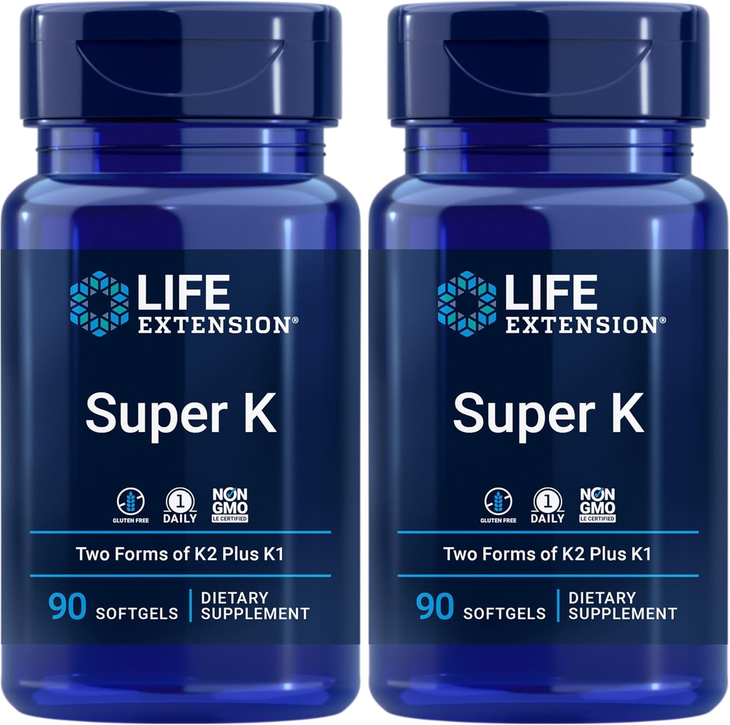 Life Extension Super K Vitamins for Bone, Heart, and Arterial Health - 3-Month Supply of Vitamin K1, K2 mk-7, K2 mk-4, and Vitamin C - Gluten-Free, Non-GMO - 180 Softgels