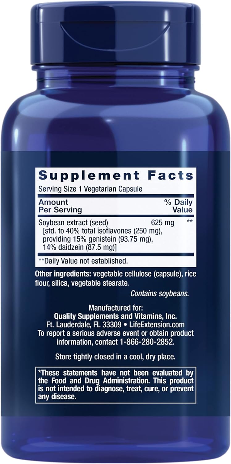 Life Extension Ultra Soy Extract Capsules - Supports Healthy Aging, Cell Health - Gluten-Free, Non-GMO, Vegetarian - 60 Count