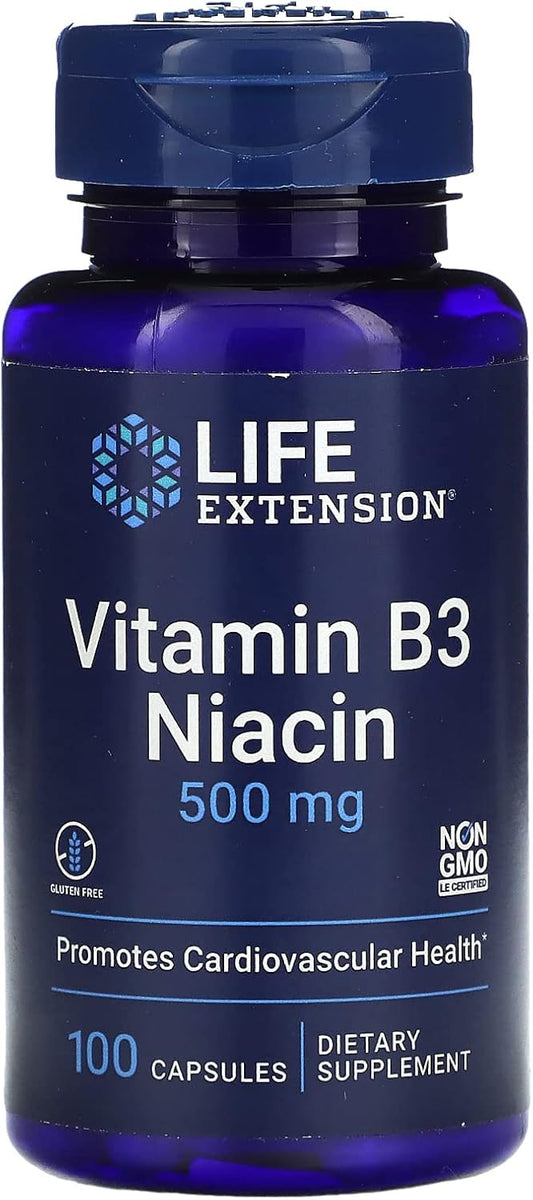 Life Extension Vitamin B3 Niacin 500mg Capsules - Pack of 100