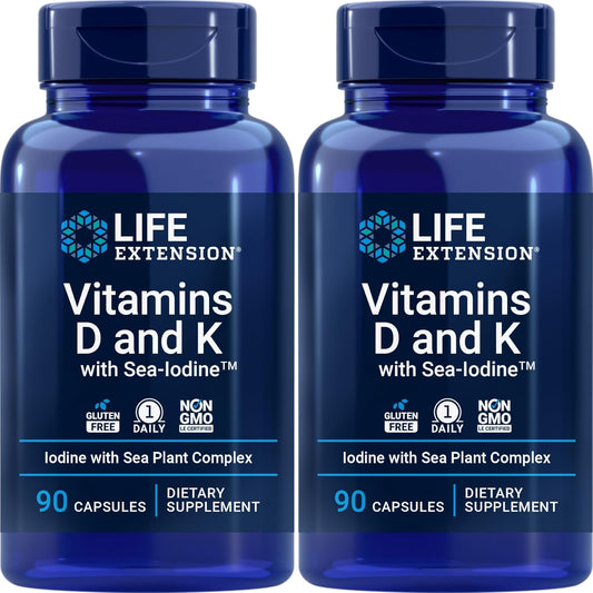 Life Extension Vitamins D and K with Sea-Iodine Capsules - 90 Count (Pack of 2)