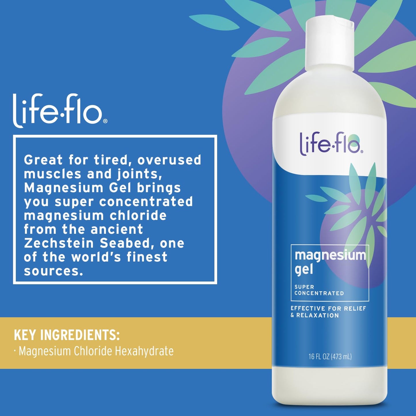 Life-flo Magnesium Gel - Pure Magnesium Chloride from Ancient Zechstein Seabed - Soothing Relief for Muscles and Joints - 16oz, 60-Day Guarantee