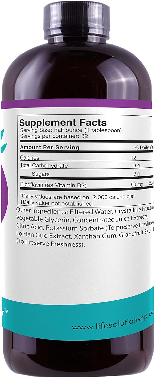 Life Solutions Vitamin B2 - Liquid Dietary Supplement with 50mg Riboflavin Per Serving - Highly Bioavailable, Pharmacist Formulated, Rapid-Sorb Technology for Efficient Nutrient Absorption - 16 fl oz