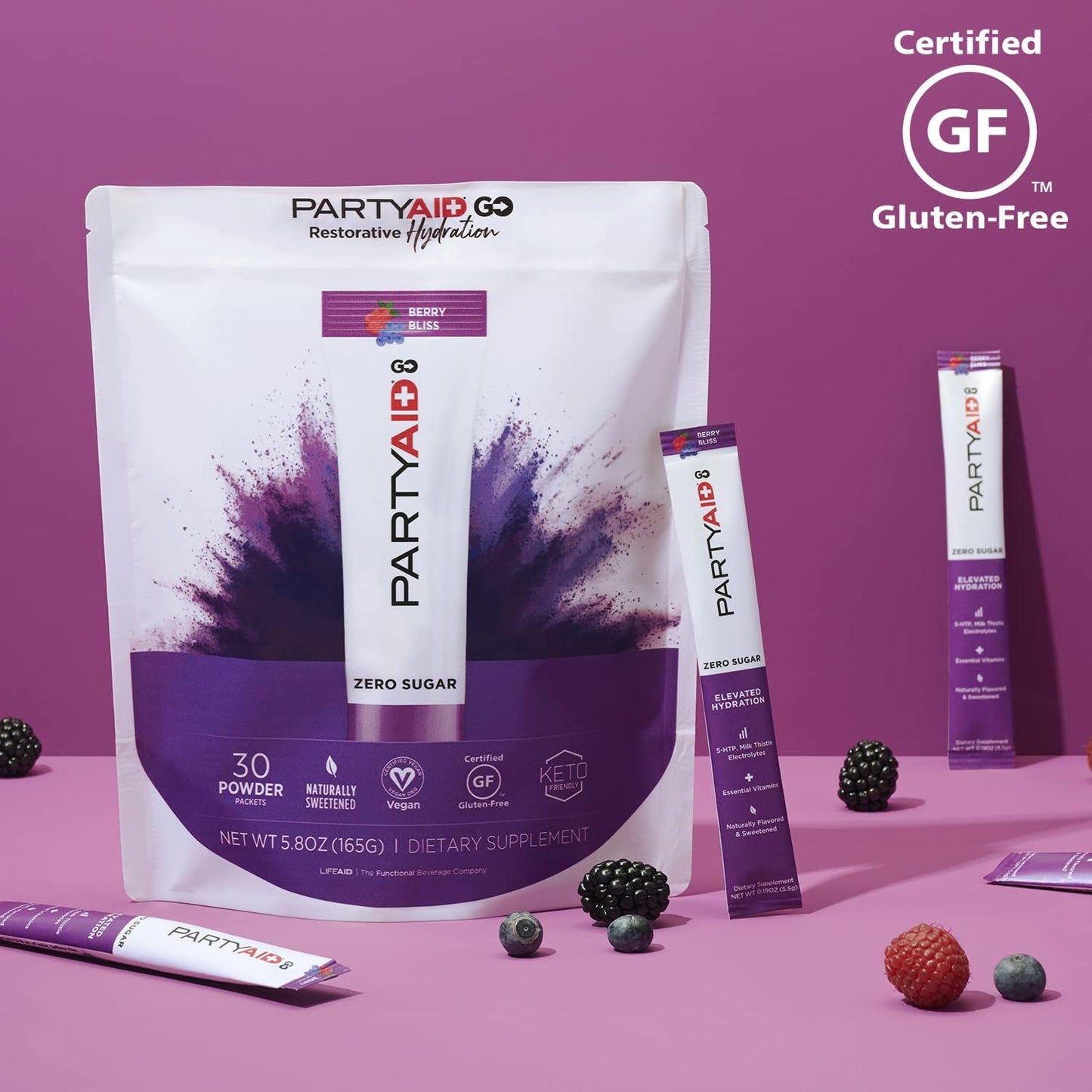LIFEAID PARTYAID GO Feel Good Supplement with Zero Sugar, 5-HTP, B-Complex, Milk Thistle, Electrolytes - Caffeine-Free, 30 Count Pack