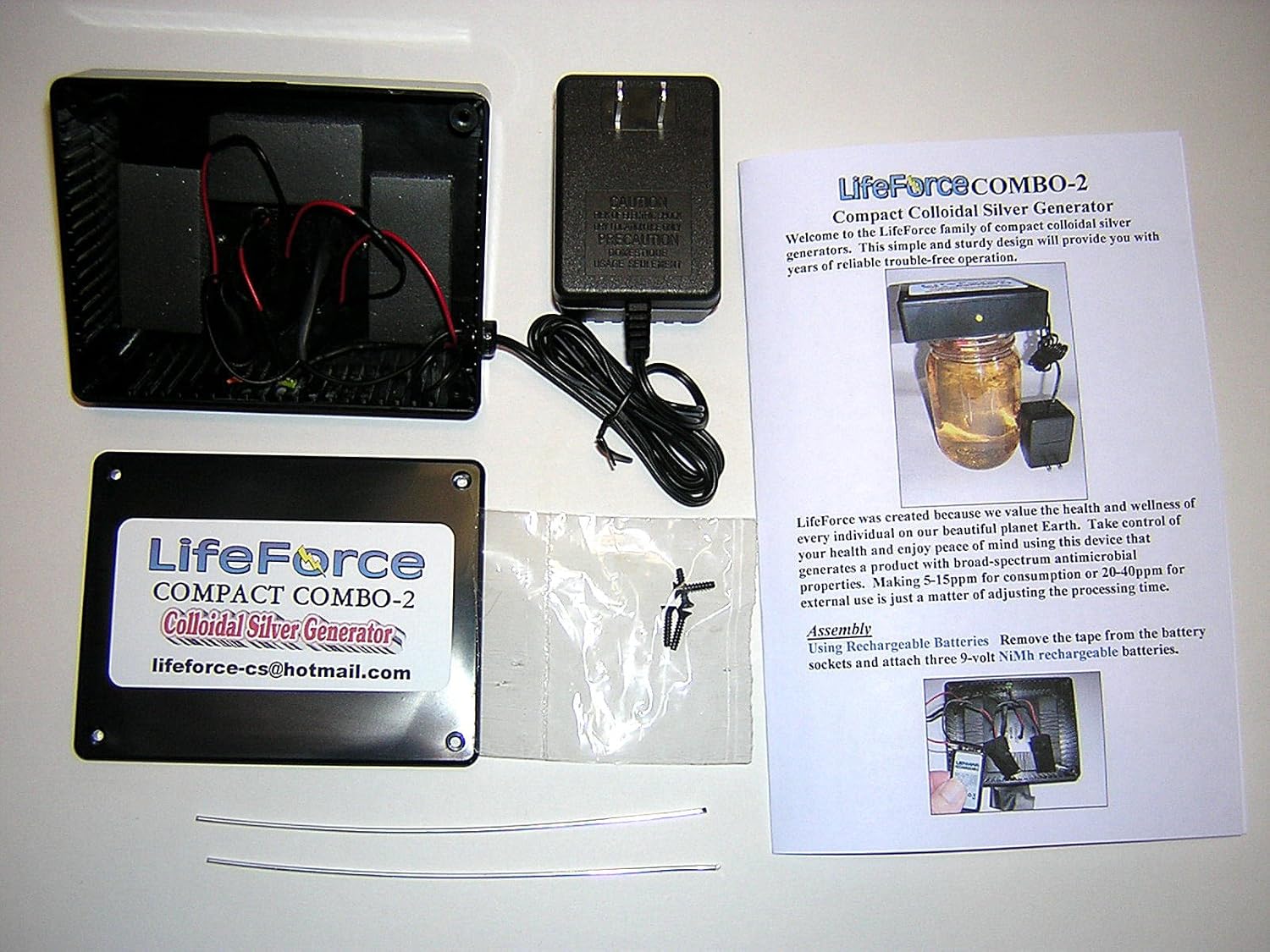 LifeForce Devices Compact Combo-2 Colloidal Silver Generator with 14 Gauge Silver Wires - Basic Package