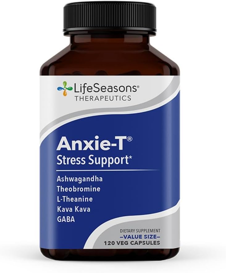 LifeSeasons Anxie-T with Mood Stabili-T - Natural Mood Support Supplement for Relaxation & Mental Clarity - Ashwagandha, Kava Kava, GABA, L-Theanine - 180 Capsules