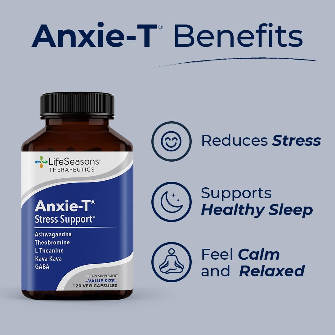 LifeSeasons Anxie-T with Mood Stabili-T - Natural Mood Support Supplement for Relaxation & Mental Clarity - Ashwagandha, Kava Kava, GABA, L-Theanine - 180 Capsules