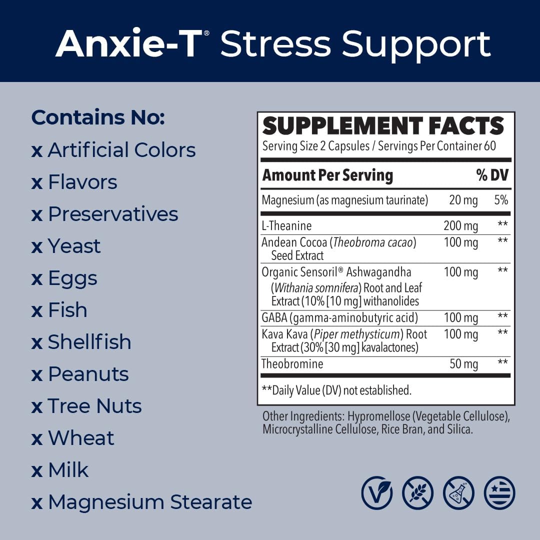 LifeSeasons Anxie-T with Mood Stabili-T - Natural Mood Support Supplement for Relaxation & Mental Clarity - Ashwagandha, Kava Kava, GABA, L-Theanine - 180 Capsules