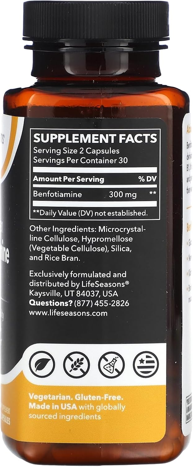 LifeSeasons Benfotiamine Supplement for Memory, Cognitive Performance & Antioxidant Defense - 60 Capsules