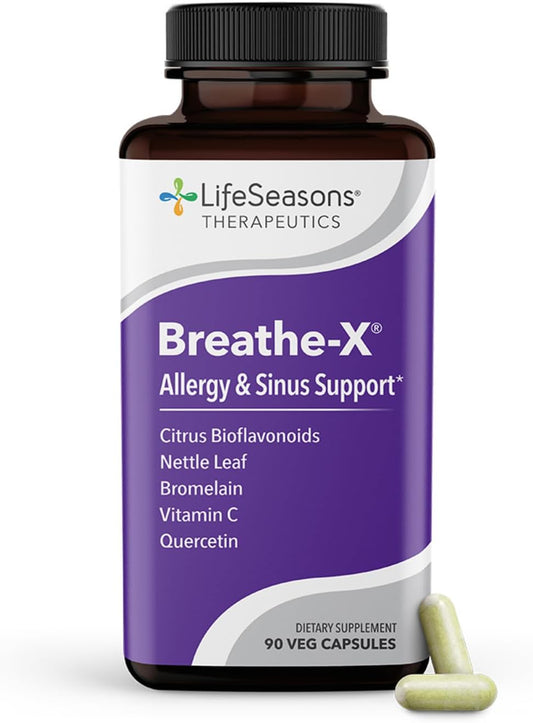 LifeSeasons Breathe-X - Allergy & Sinus Relief Supplement - Supports Sinuses & Nasal Discomfort - Non-Drowsy - Quercetin, Bromelain, Citrus Bioflavonoids - 90 Capsules - BoostGo Australia