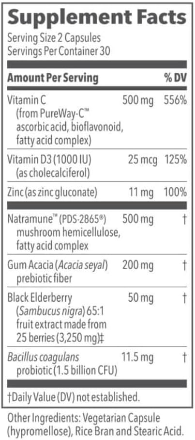 LifeSeasons Clinical Immunity Daily Boost Capsules - Immune System Booster with Pre + Probiotics, Elderberry, Zinc, Natramune, Vitamin C + D3 - Increases Antibodies & Immune Cells - 60 Count