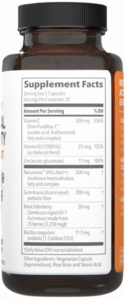 LifeSeasons Clinical Immunity Daily Boost Capsules - Immune System Booster with Pre + Probiotics, Elderberry, Zinc, Natramune, Vitamin C + D3 - Increases Antibodies & Immune Cells - 60 Count