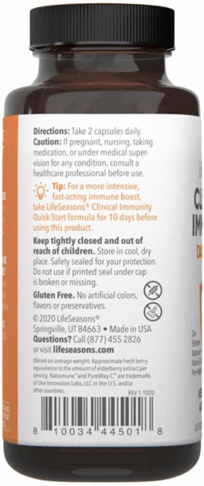 LifeSeasons Clinical Immunity Daily Boost Capsules - Immune System Booster with Pre + Probiotics, Elderberry, Zinc, Natramune, Vitamin C + D3 - Increases Antibodies & Immune Cells - 60 Count