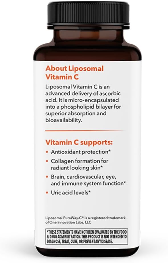 LifeSeasons Liposomal Vitamin C Supplement - Supports Skin, Heart, and Immunity - Boosts Collagen Production - Antioxidants for Stress Relief - 60 Capsules