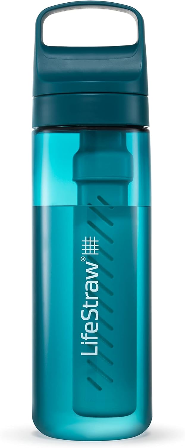 LifeStraw Go Series 22oz Laguna Teal Water Filter Bottle - BPA-Free, Eliminates Bacteria, Parasites, and Microplastics, Enhances Taste for Travel and Daily Use
