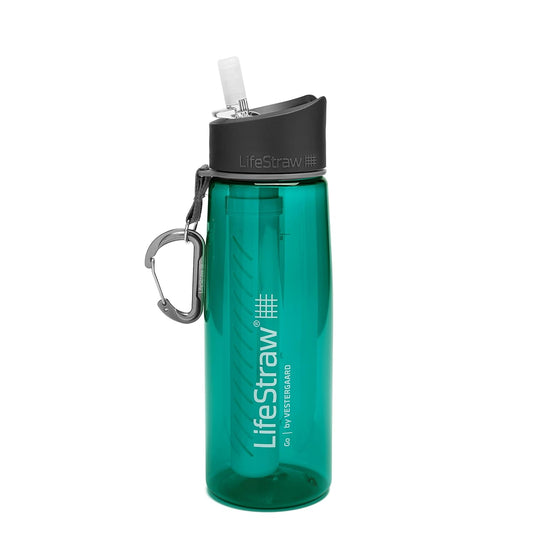 LifeStraw Go Water Filter Bottle - 2-Stage Integrated Filter Straw for Hiking, Backpacking, Travel - Teal, 22oz