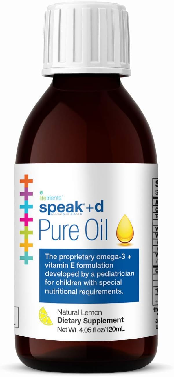 Lifetrients Speak+D Pure Oil - Natural Lemon - 4.05 oz - Pediatrician Formulated for Children with Special Nutritional Needs - Omega-3, Vitamin E, D & K