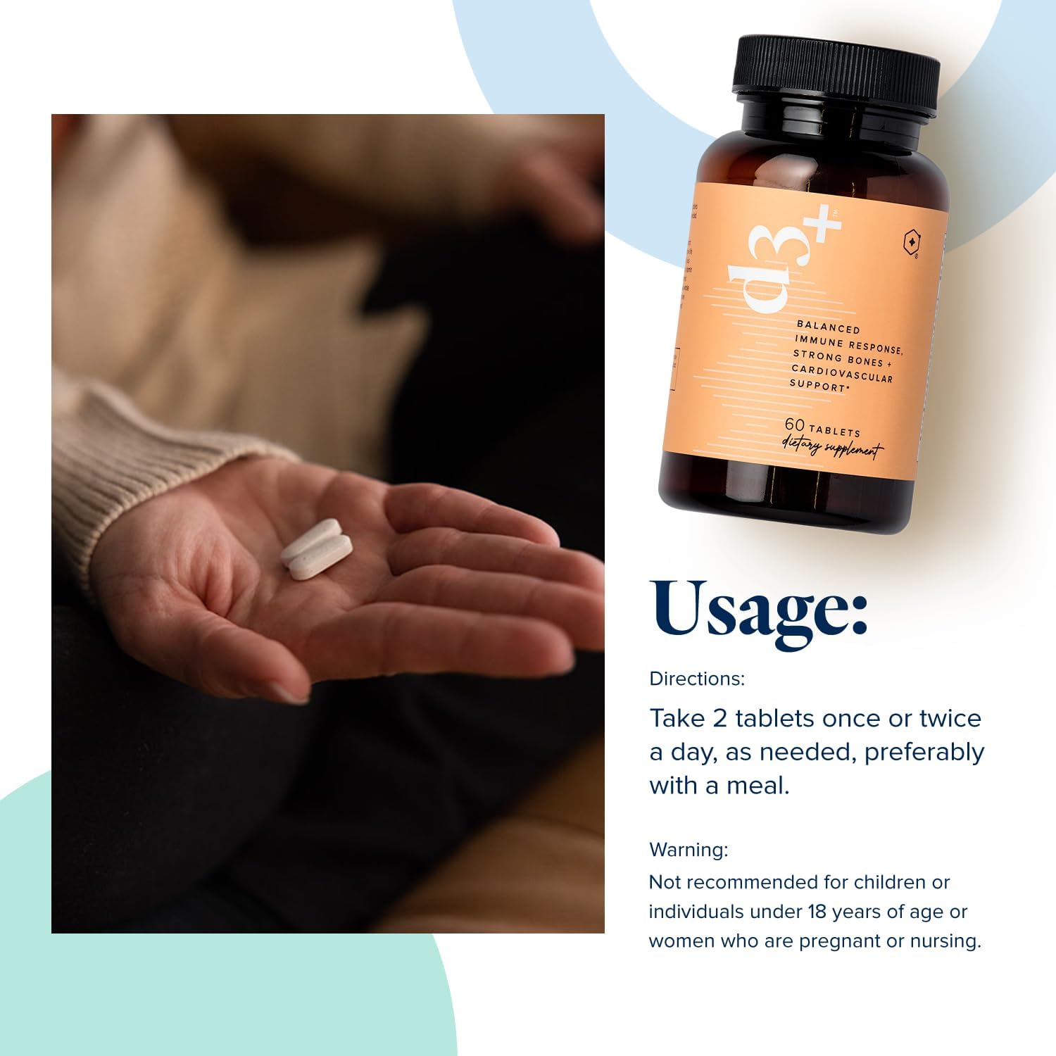 LifeVantage D3+ - Immune Support Supplement with Vitamin K2, Magnesium, and Calcium - 60 Tablets - Non-GMO, Gluten-Free, Vegetarian